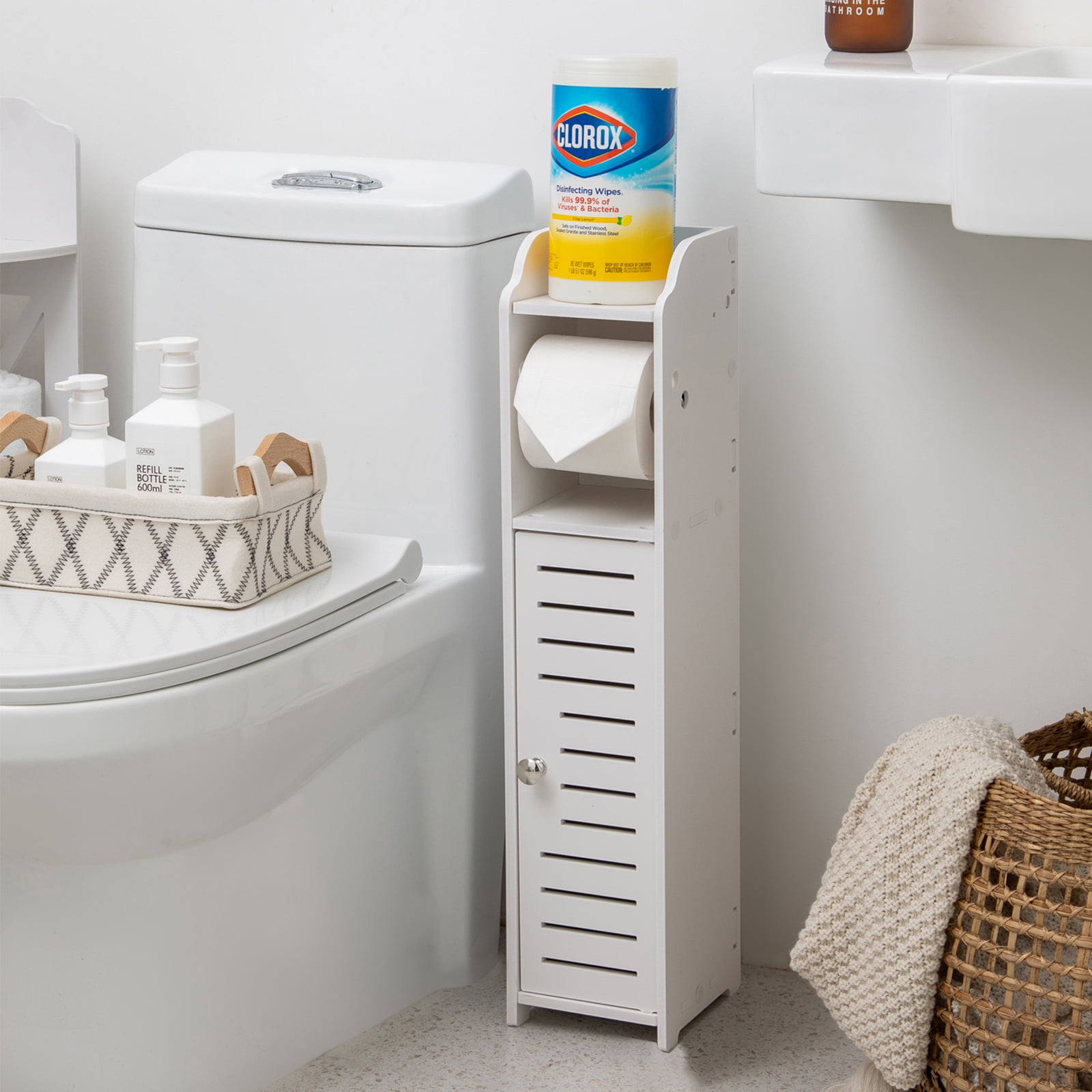 Bathroom Storage Cabinet,Chrome Toilet Paper Holder Behind Toilet ...