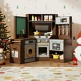thumbnail image 2 of Gymax Corner Kitchen w/ Lights & Sounds Interactive Wooden Playset for Ages 3+ Coffee, 2 of 10