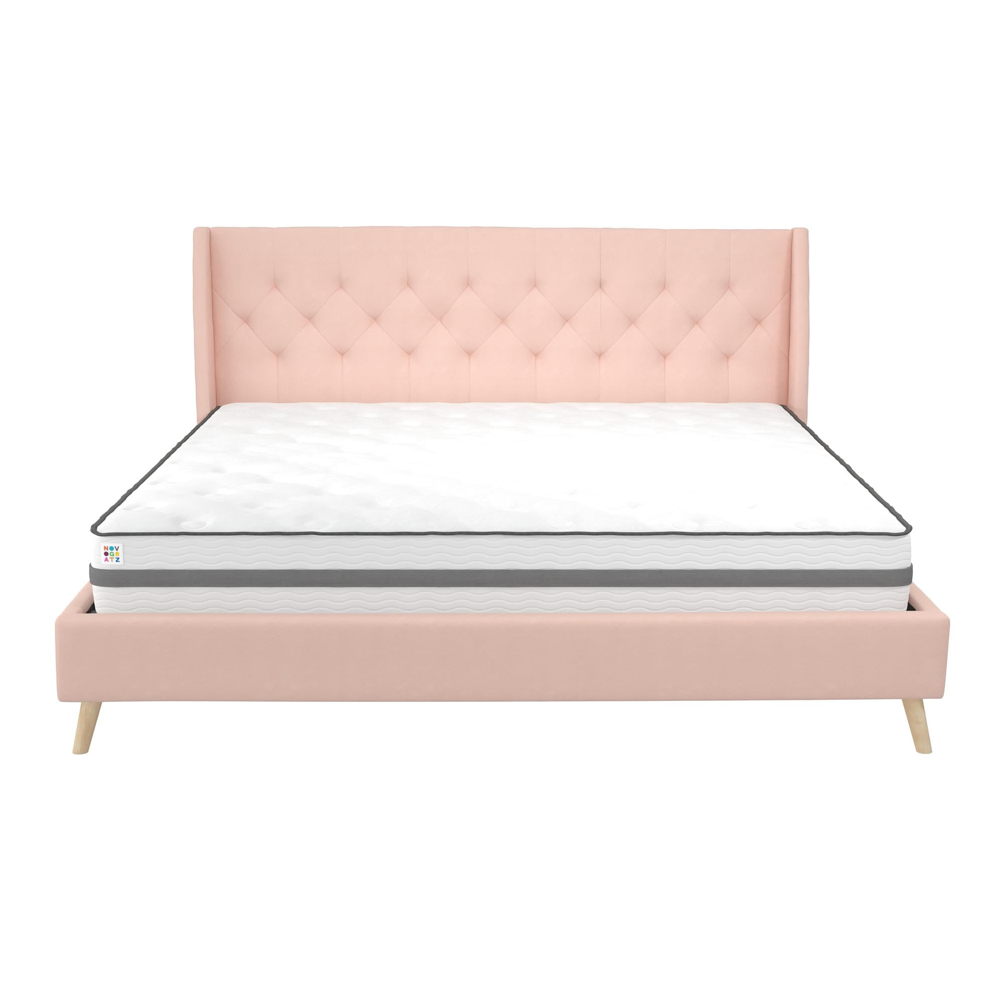Novogratz Her Majesty Tufted Upholstered Bed Frame, King, Pink Linen