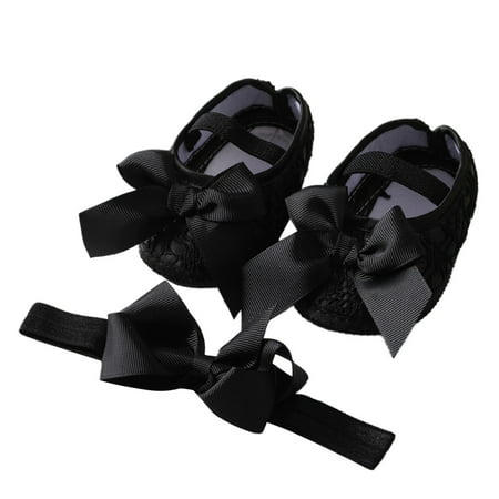 

Infant Baby Girls Non-Slip Bowknot Princess Shoes Mary Jane Flats Toddler First Walker with Headband