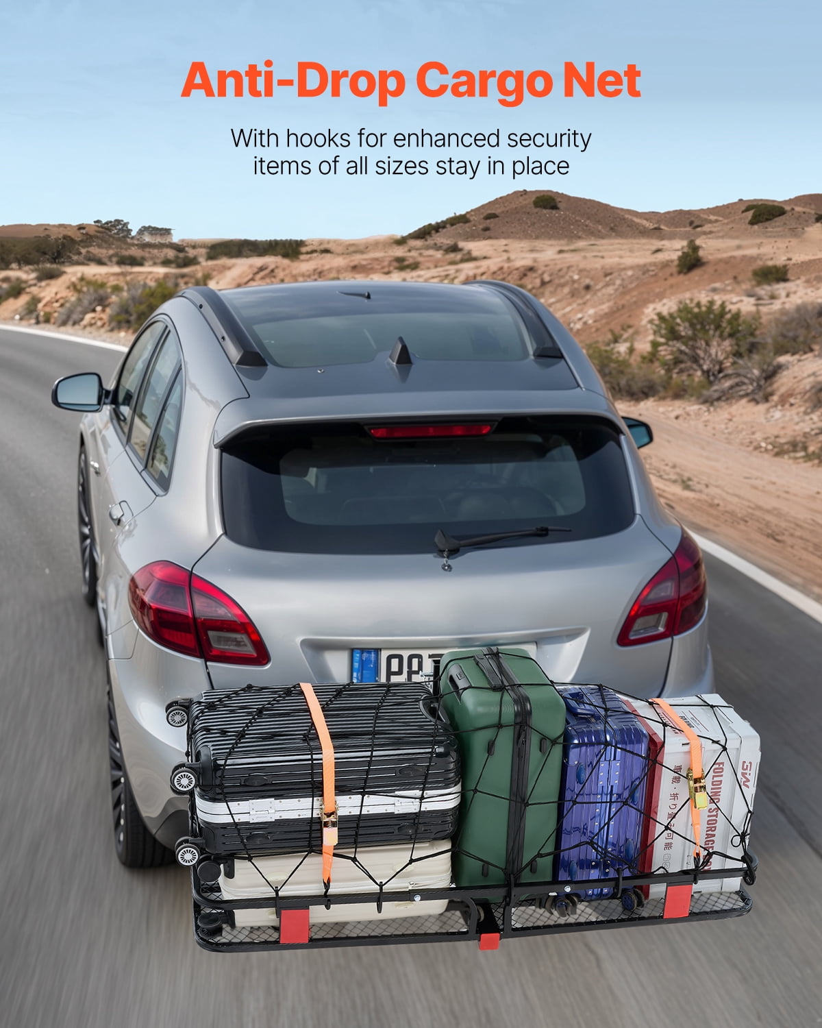 VEVOR 53" x 19" x 5", Hitch Cargo Carrier, 500 lbs Capacity Hitch Cargo Carrier with Hitch Stabilizer & Ratchet Straps
