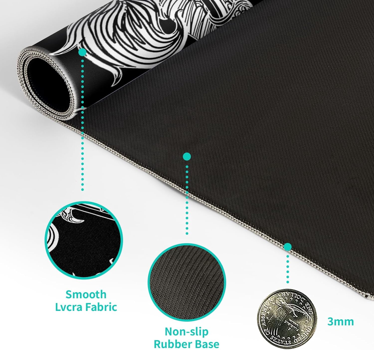 Dragon Gaming Mouse Pad Black Large Mouse Pad for Keyboard and Mousepad Desk Mat with 3mm Non-Slip Base and Stitched Edge for Gaming and Office Computer Mat Protector Mat 27.6x11.8 Inch