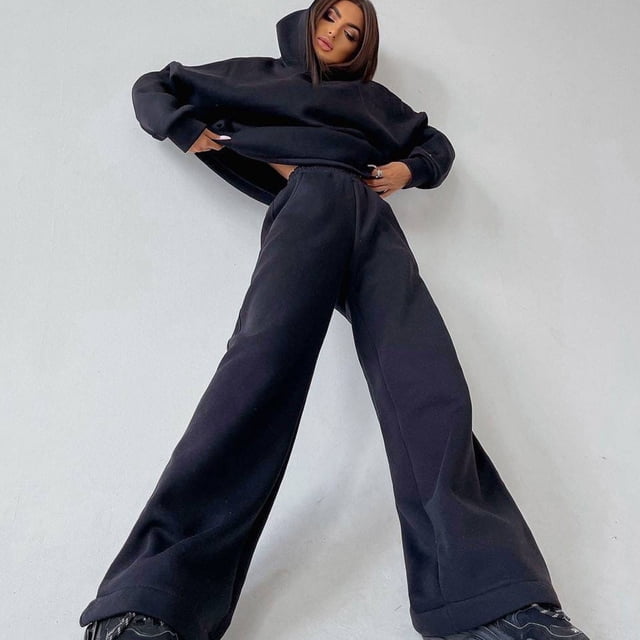 zanvins Ensembles Deux Pièces pour Femmes Mode Féminine Polyvalente Col Rond Manches Longues Pantalon Ample Ensemble pour Femmes