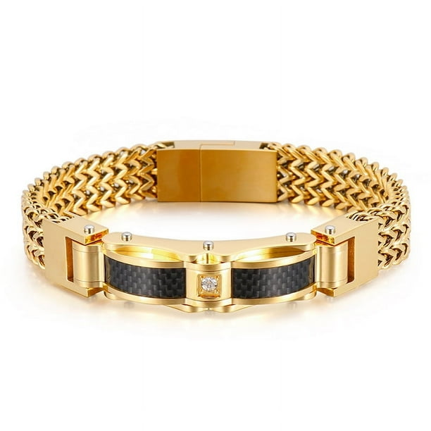 Pulsera de diamantes para hombre de acero inoxidable dorado creativa y de moda europea y americana