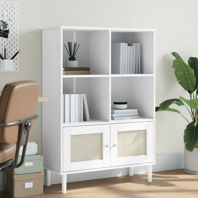 vidaXL Adult Standard Bookcase Senja Rattan Look White 90x35x130 cm Solid Wood Pine