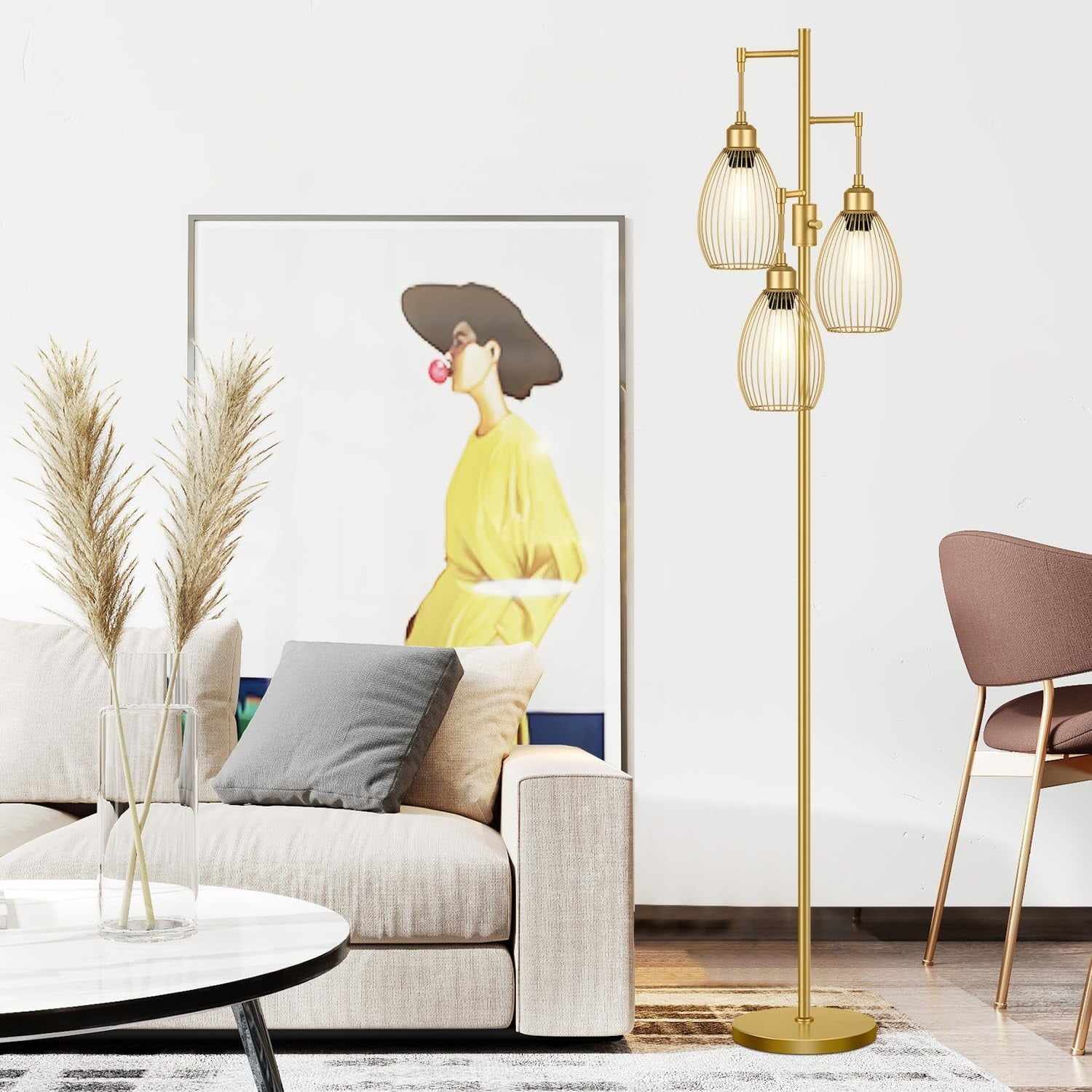 Dimmable Floor Lamp, Floor Lamp Standing Lamp with Tall Lamp for Living Room Bedroom Office Dining Room - Gold