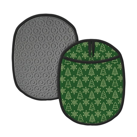 

Qekee Christmas (2) Pattern Silicone Pot Holders Oven Mitts Heat Resistant Hot Pads Non Slip Pot Holder Towel Cloth Interior Lining