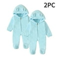 thumbnail image 2 of Kovlvoll 2pc Newborn Baby Clothes Fuzzy Fleece Rompers Zipper Hooded Long Sleeve Solid Color Keep Warm Infant Jumpsuit, 2 of 7