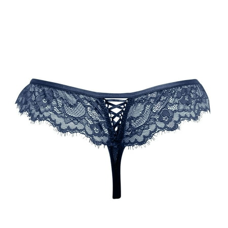 

Aayomet Womens Boxers Women Transparent Underwear Seamless Lace Panties Thong BowHollow Out Underpants Female String Tanga Blue L