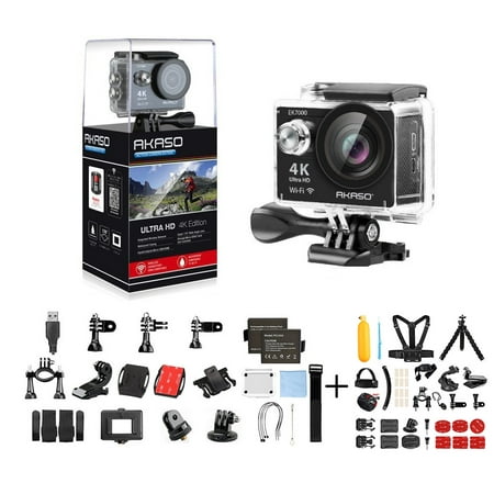 AKASO EK7000 4K Action Camera WIFI Ultra HD Waterproof Sports DV Camcorder 12MP 170 Degree Wide Angle + 14 in 1 Camera Accessories & 1 Year Extended