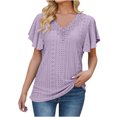 thumbnail image 2 of Njoeus Summer Tops for Women Ruffle Short Sleeve T Shirts Floral V-Neck Top Loose Fitting Eyelet Blouse Trendy S-XXL, 2 of 5