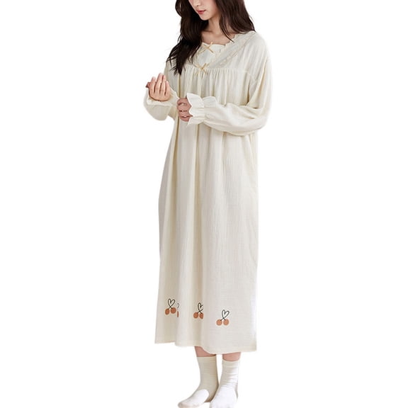 SWSMCLT Women's Long Sleeve Victorian Nightgown Sleep Gown Ruffle Spring Old Fashioned Cotton Night Dress Summer V Neck Soft Princess Style1 Small