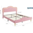 thumbnail image 2 of Queen Size Upholstered LED Bed Frame with Adjustable Headboard and Footboard, Velvet Princess Platform Bedframe for Kids/Girls, Wooden Slats Support, No Box Spring Needed, Easy Assembly, Pink, 2 of 9