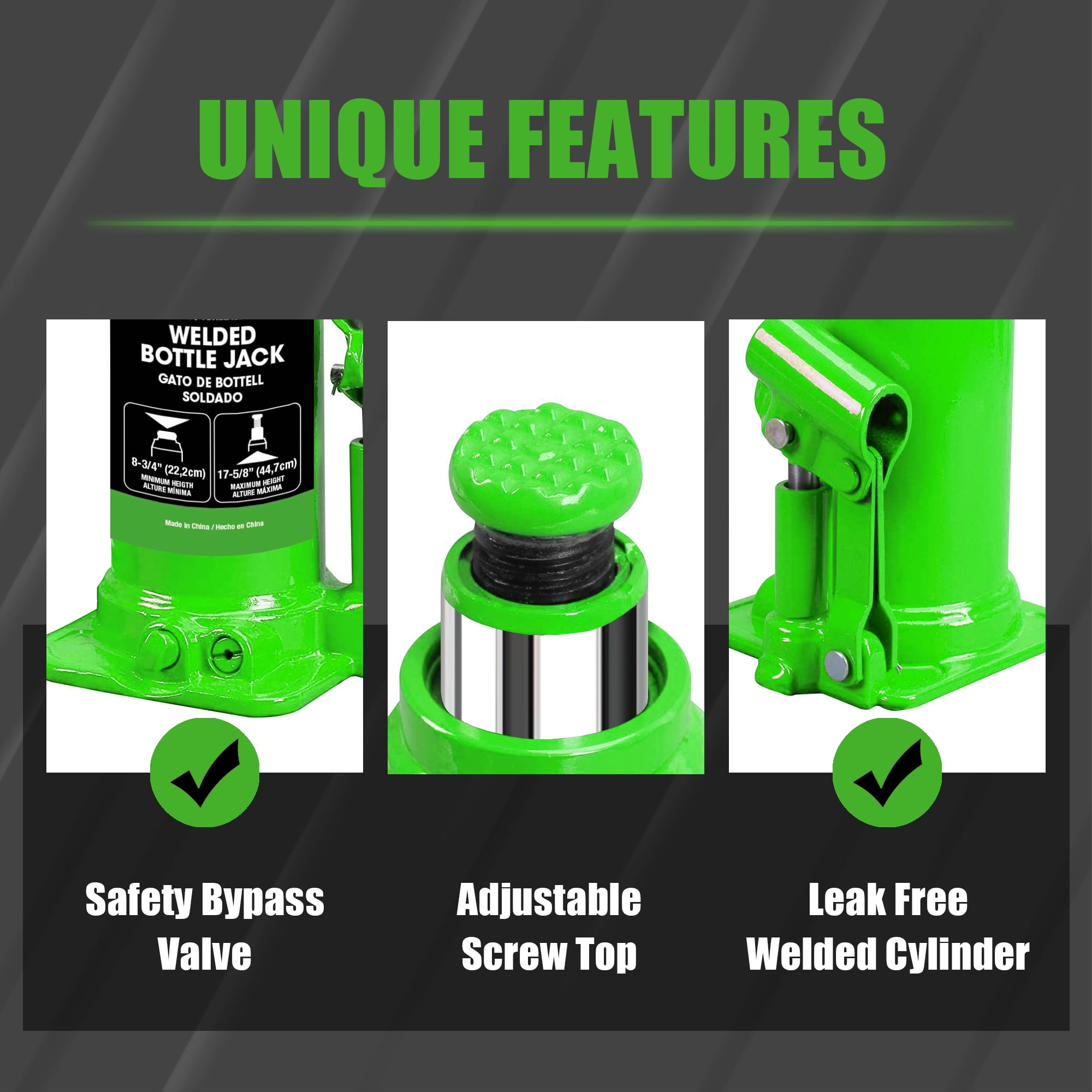 ZOOMIFY  10 Ton Bottle Jack Hydraulic Car Jack, Fit for Auto Truck Repair and House Lift, Green