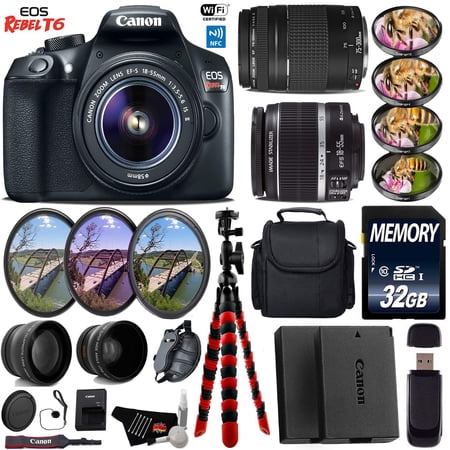 Canon EOS Rebel DSLR Camera 18-55mm is II Lens & 75-300mm III Lens + UV FLD CPL Filter Kit + 4 PC Macro Kit + Wide Angle & Telephoto Lens + Case + Tripod + Card Reader - Intl Model