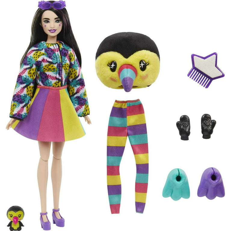 Barbie Cutie Reveal Jungle Series Fashion Doll with Toucan Plush Costume,  Mini Pet & Accessories