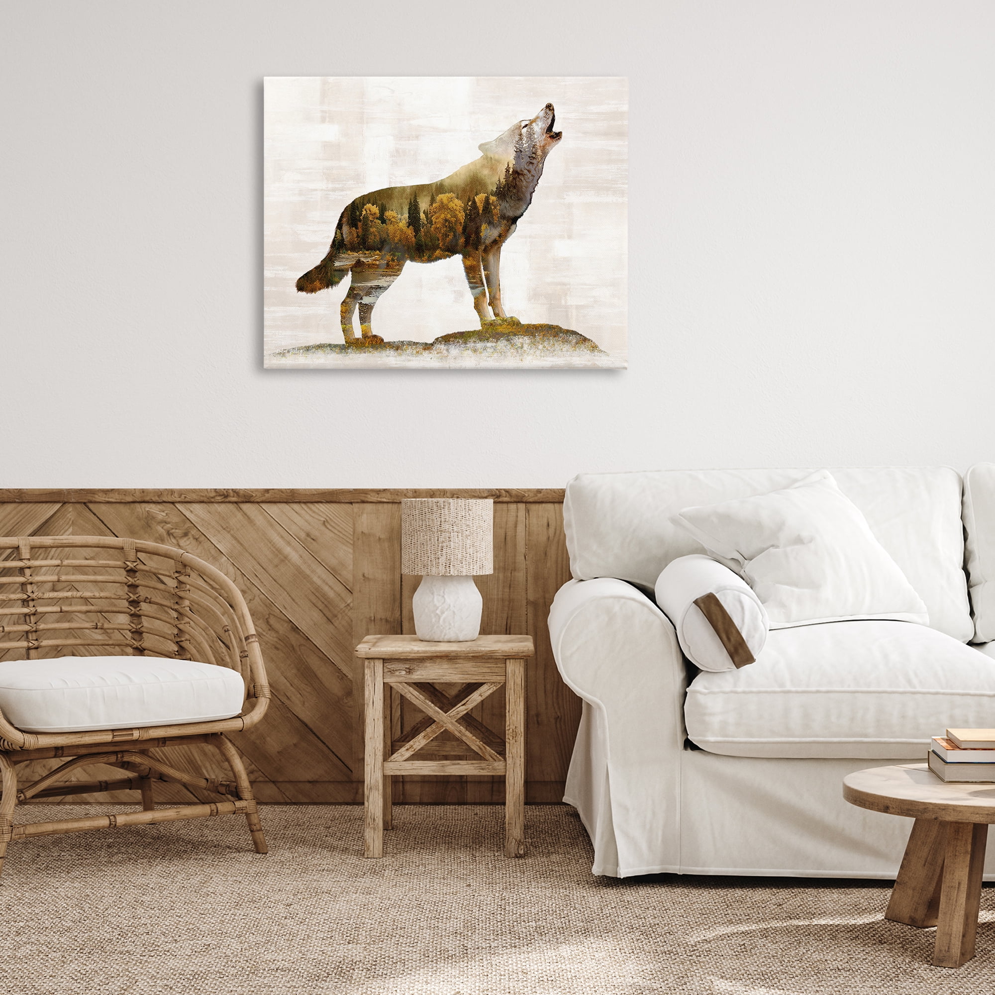 Stupell Industries Forest Pattern Wolf Animals & Insects Painting Gallery Wrapped Canvas Art Print Wall Art, 40 x 30