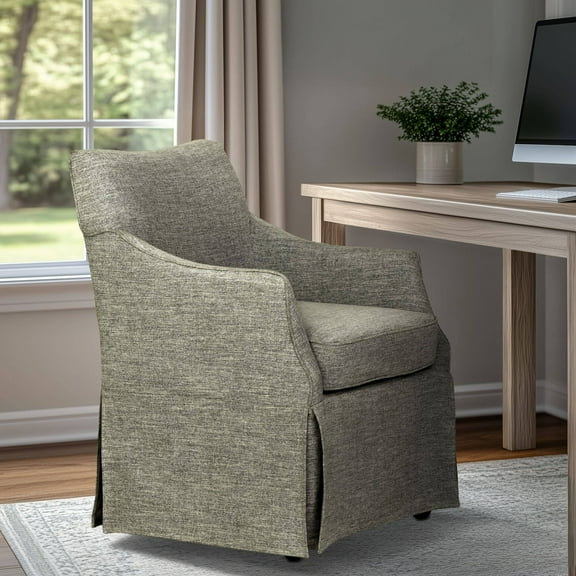 Pinovk London Upholstered Skirted Dining Arm Chair with Hidden Casters Grey
