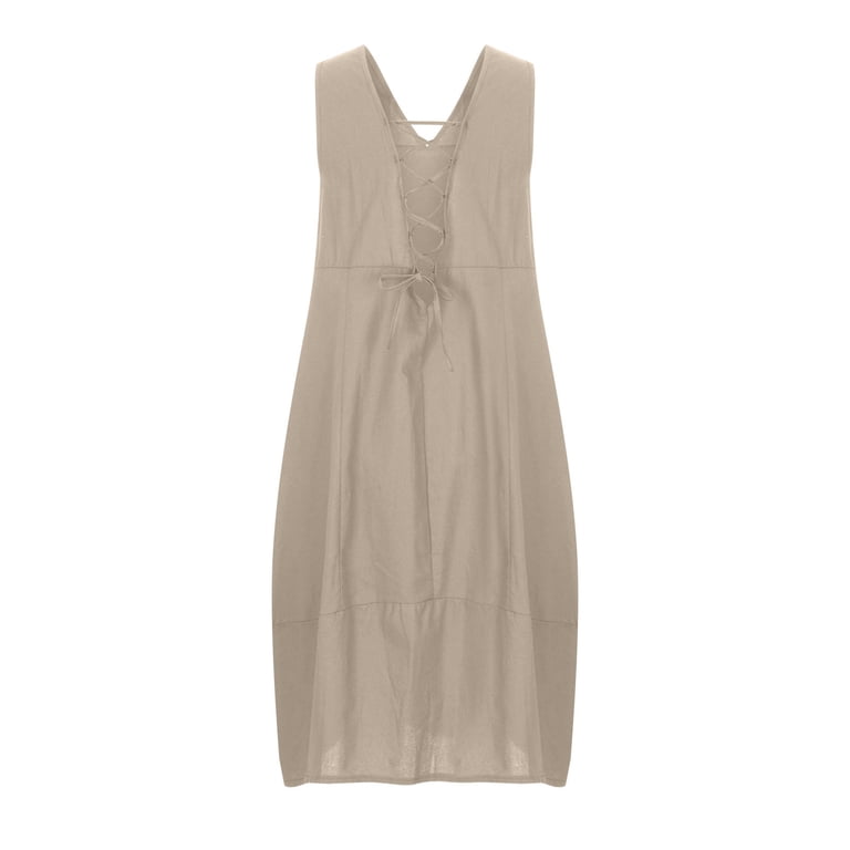 IROINNID Women's Sundress Casual Loose V Neck Sleeveless Backless  Adjustable Lacing Dress Long Dress Solid Color Drop Waist Dress -  Walmart.com