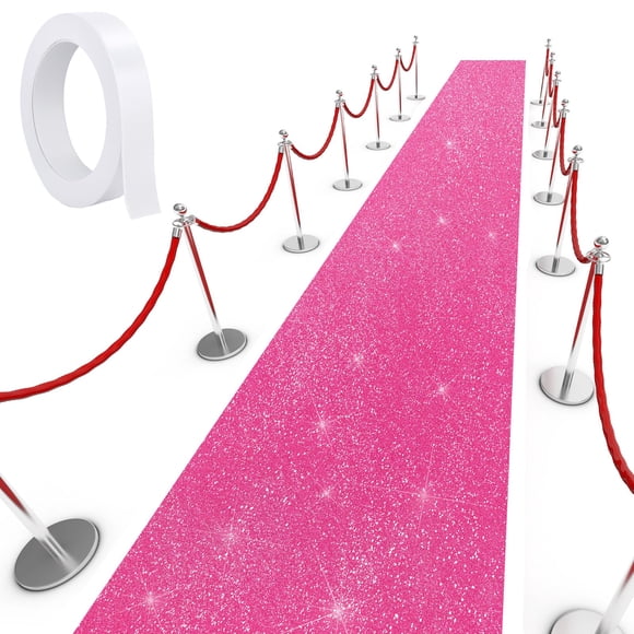 Alfombra Tatuo Glitter rosa roja 75 x 500 cm con cinta adhesiva