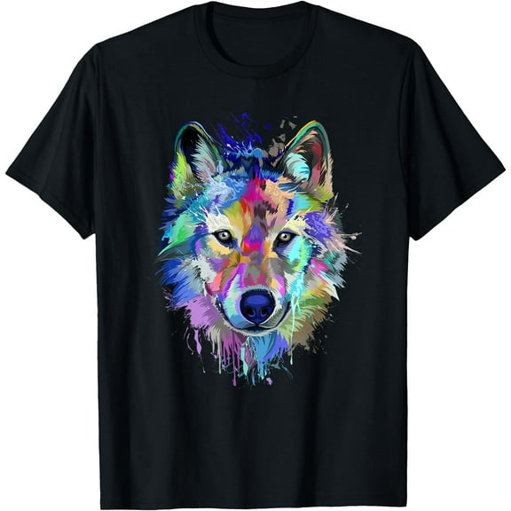 Wolf Splash Art Animal Face Wolf Lover Unisex T-Shirt for Men Women Kids Toddler