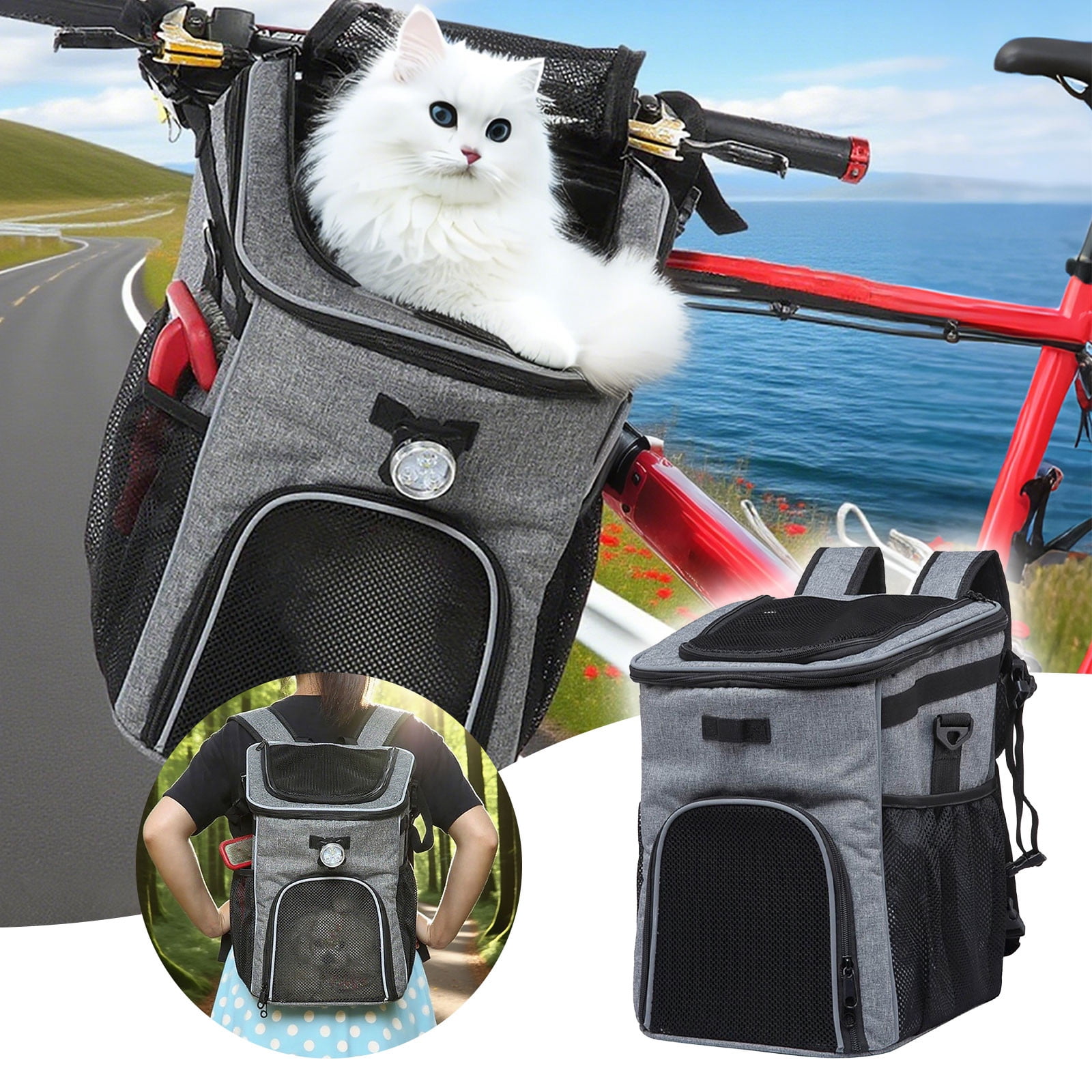 Dog Bike Basket & Pet Travel Bag – Ventilated, Detachable Pet Carrier Backpack for Small to Medium Dogs – Outdoor Dog Bag with Removable Cushion for Comfort