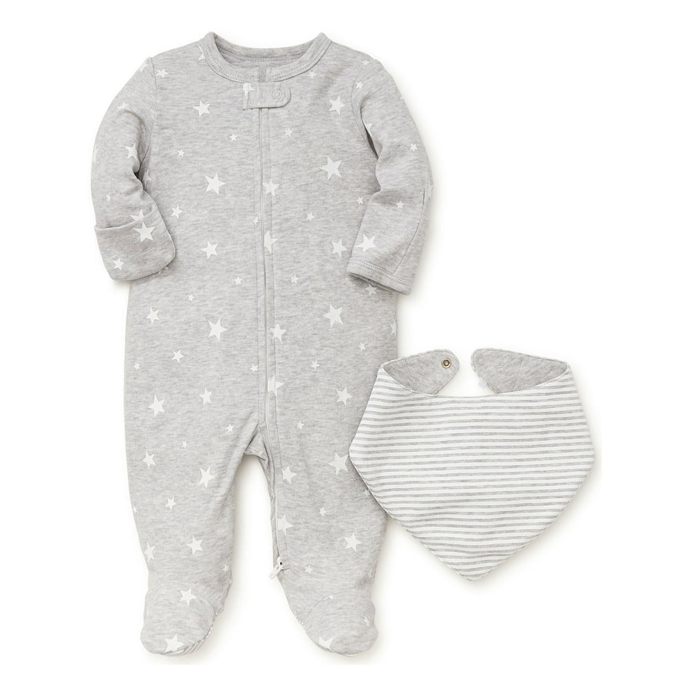 LTM Baby - Unisex Baby Sleepers Heather Grey and White Stars One-Piece ...
