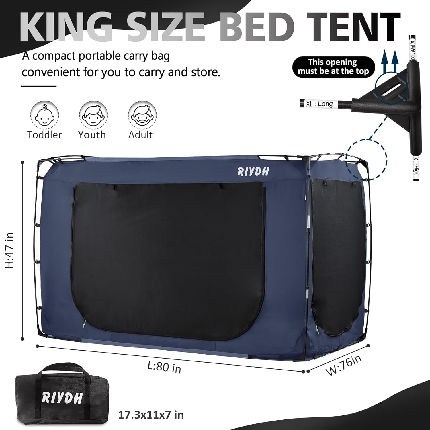 Bed Tent Bed Canopy King Size Tents for Adult - Portable Dream Tent Indoor Sleeping Tents 93% Blackout with 3 Doors Breathable Big Space Tents