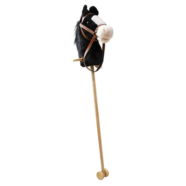 Caballo de palo de juguete para montar, divertido juego de simulación de caballito de juguete para niños y niñas, regalo para niños negro con ruedas