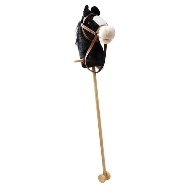 TISHITA Bâton d'Équitation Jeu de Rôle Bâton en Bois pour Enfants 3 Ans+ Cadeau Noir avec Roues