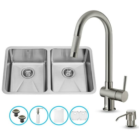 Double Bowl Kitchen Sink And Faucet Set With Soap Dispenser