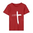 thumbnail image 4 of Daisyyozoid Nouvelles Arrivées Hauts pour Femmes Joyeuses Pâques Lettrage Imprimé Col Rond Manches Courtes Haut Manches Courtes Col Rond Chemise, 4 of 5