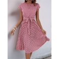 thumbnail image 2 of EASYBRA Pleated Dress Geometric Print Round Neck Short Sleeve Casual Beach Vacation Travel Dress Mid Length Pleated Skirt S–XL Multiple Colors, 2 of 7