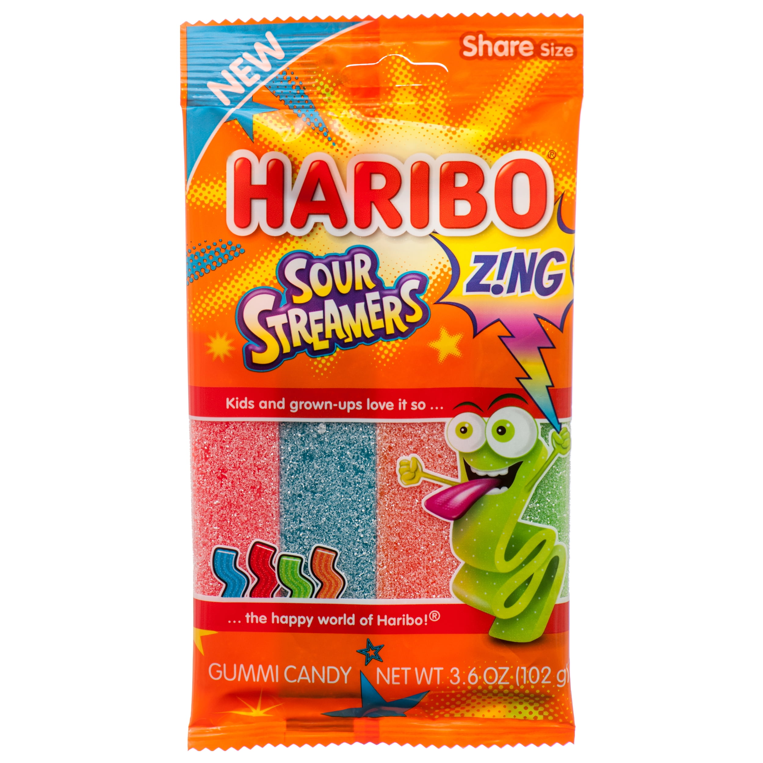 Haribo Z!NG Sour Streamers Assorted Flavor Gummy Candy 3.6 oz. Bag (1