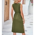 thumbnail image 3 of Defitshape Women's Side Split Slit Midi Belt Bateau Neck Fashion Summer Dress Sleeveless Dresses Casual Pockets Holiday Sundress Army Green X-Large, 3 of 4