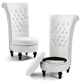 thumbnail image 1 of AVAWING 2PCS High Back Royal Chair, Velvet Armless Throne Chair with Storage, White, 1 of 7