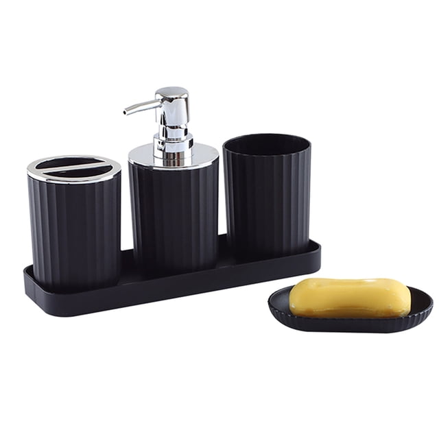 Juego de accesorios de baño Dadatutu (5 piezas) - Set de regalo de plástico con dispensador de jabón, soporte para cepillo de dientes, vaso para cepillo de dientes, jabonera y bandeja - Liquidación