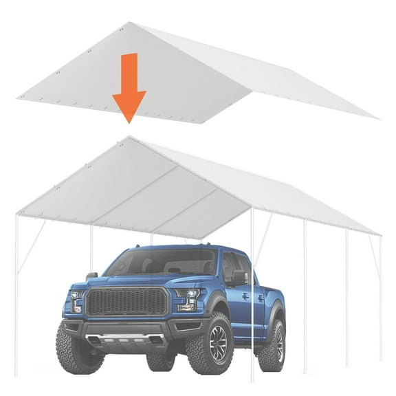 Heavy-Duty 10x20 ft Garage Shelter Canopy Top Cover, Waterproof & UV Resistant All-Weather Tarp, Easy Setup with 40 Ball Bungee Cords (Cover Only)