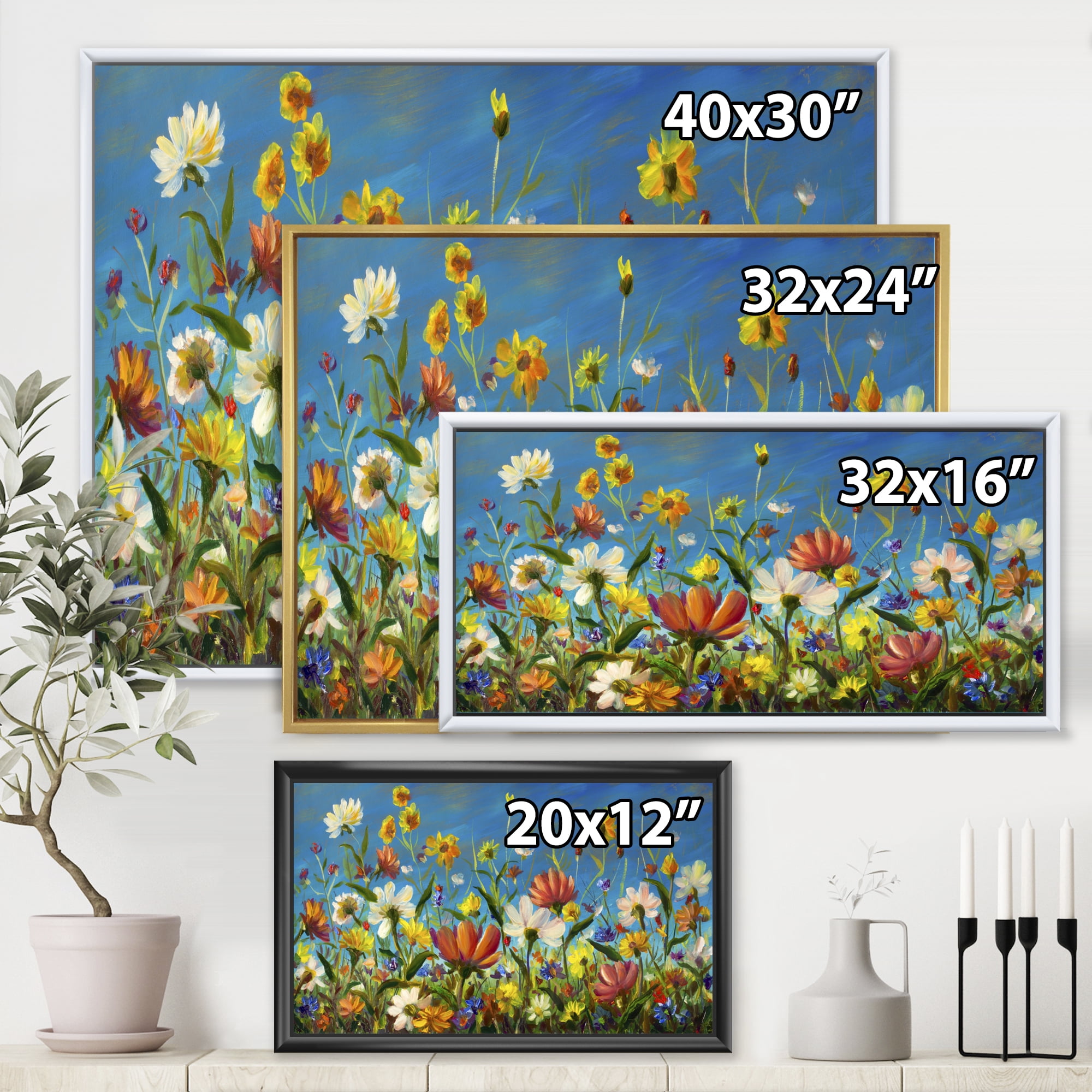 Designart 'Beautiful Field Flowers In Nature' Traditional Framed Canvas Wall Art Print