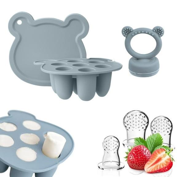 Silicone Baby Fruit Food Feeder, Breastmilk Popsicle Molds, Silicone Teething Toys, Infant Self Feeding, BPA Free,Blue