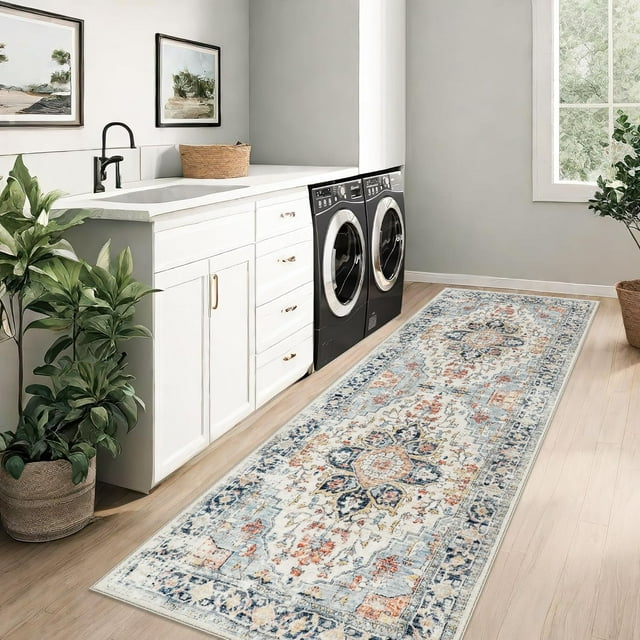 Vintage Area Rug x Washable Living Room Rug Indoor Print Accent Rugs for Bedroom Distressed Thin Throw Rugs Carpet for Living Room Kitchen Entryway