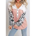 thumbnail image 1 of Women's Pink Leopard Sleeve Patchwork Waffle Knit Top, 1 of 5