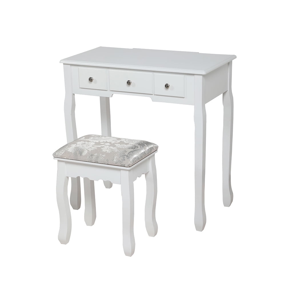 Resenkos Vanity Set Dressing Table with Mirror, 10 Light Bulbs, Stool 5 Drawers, 29.5 x 15.7 x 52.8 inches, White Resenkos Vanity Set Dressing Table with Mirror, 10 Light Bulbs, Stool 5 Drawers, 29.5 x 15.7 x 52.8 inches, White