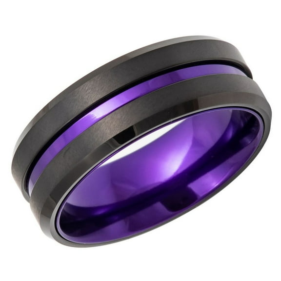 Men's Women's Tungsten Wedding Band Engagement Ring 8mm Rose Gold Plated Grooved Ring Anodized Purple Aluminum Sleeve, SZ 10