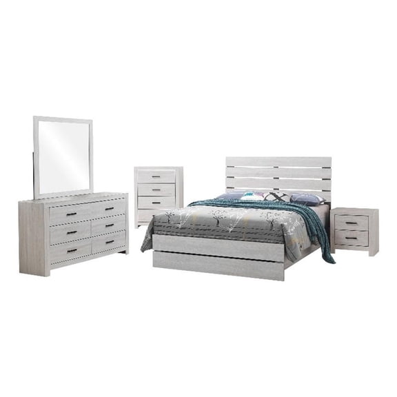 Sili 5pc Queen Bedroom Set- Dresser Mirror- Coastal White Bronze