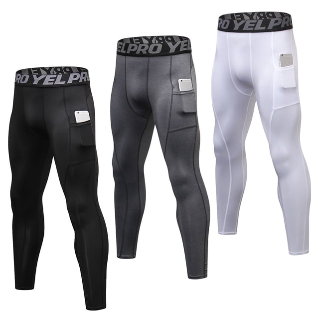 Pack de 3 pantalones de compresión para hombre Medias deportivas de secado rápido Baselayer Running Abanopi Pantalones deportivos