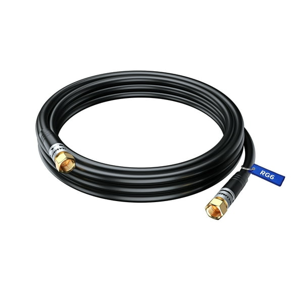 Coaxial Cable RG6, 10 ft, F-Type Connector CL3 Triple Shielded Coax Cable (Black)