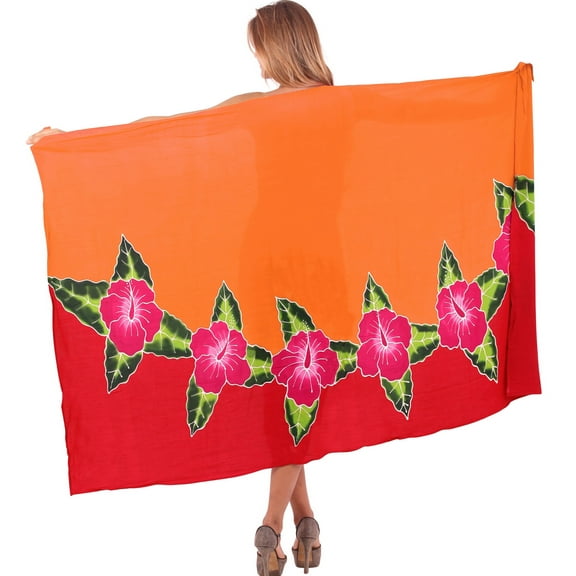 HAPPY BAY Women's Bikini Sarong Swimwear Swim Cover up Skirt Bathing suit Summer Wraps Swimsuit Beach Wrap Coverups for Women Beachwear One Size Orange, Floral