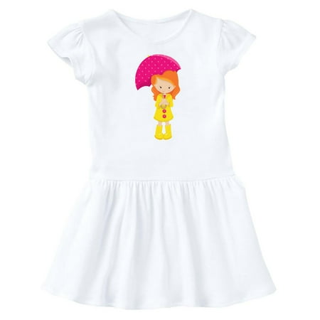 

Inktastic Girl With Orange Hair Yellow Raincoat Umbrella Gift Baby Girl Dress