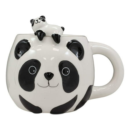 Ebros Giant Panda Bear Ceramic Coffee Mug With Sleeping Cub Latch On Spoon Set